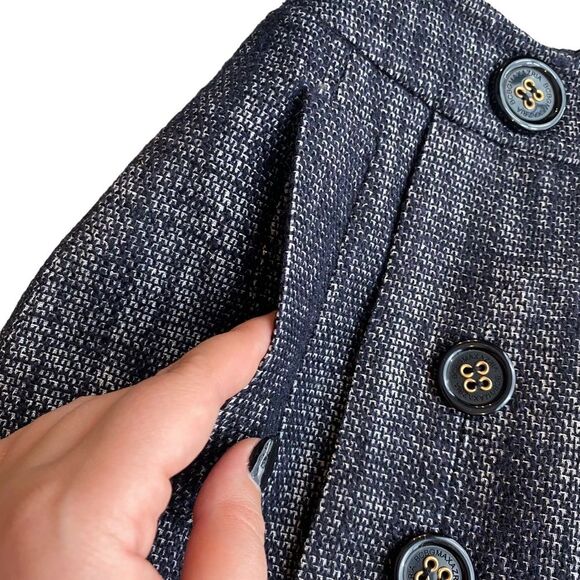 BCBG Tweed Wool Botton Front Skirt Size 0 Blue and White Lined - Picture 2 of 7